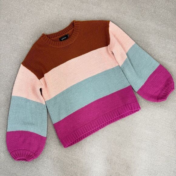 MinkPink Cozy Up With Me Slouchy Sweater Large Colorblock  Multi - Picture 14 of 15